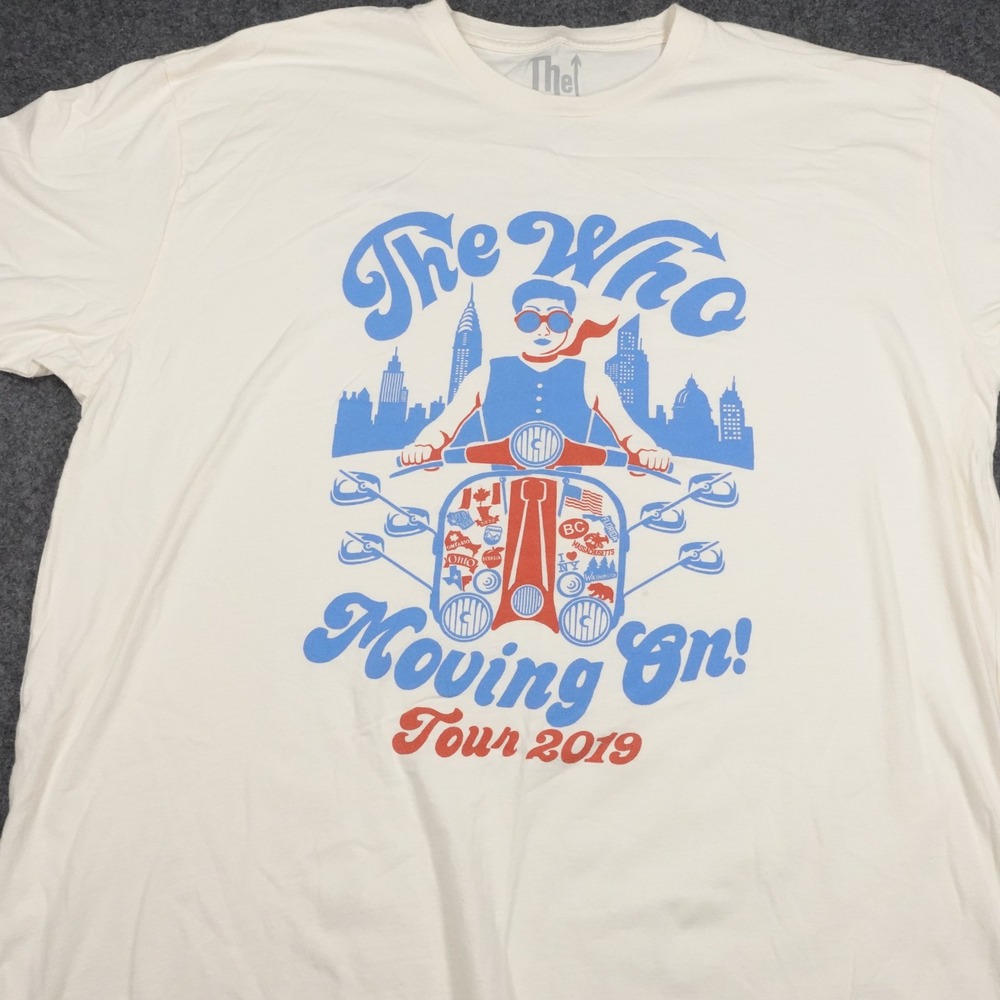 The Who Moving On Tour 2019 Graphic T-Shirt Mens 2XL Cream Cotton Concert Tee